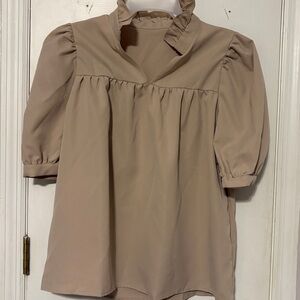 Tan Ruffle Collar Blouse